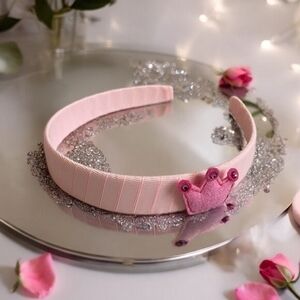 Pink Fancy Rhinestone Crown Headband Hair Band Accessory Handmade NWOT